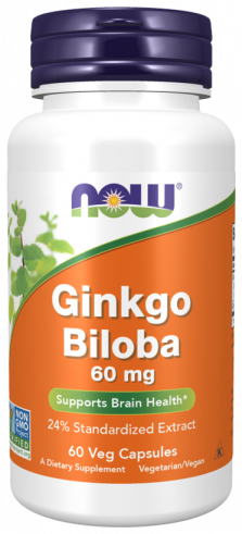 NOW Ginkgo Biloba, Гинкго Плюс, 60 капсул