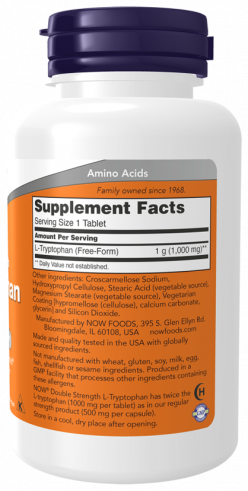 NOW Double Strength L-Tryptophan, Двойная Сила L-Триптофан, 60 таблеток