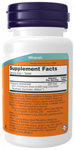 NOW GTF Chromium 200 mcg, Хром 200 мкг, 100 таблеток