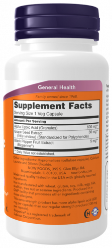 NOW Alpha Lipoic Acid, Альфа-липоевая кислота, 60 капсул