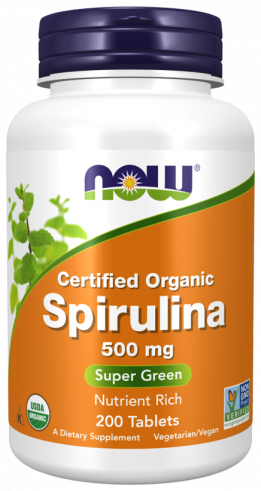 NOW Spirulina 500 mg, Спирулина 500 мг, 200 таблеток