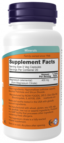 NOW Magnesium Citrate, Магния цитрат, 60 капсул